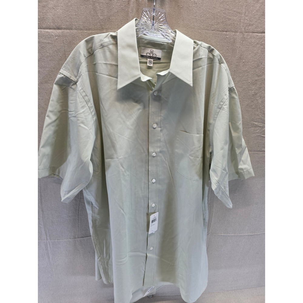 Enro Ultra Poplin Shirt Mens 17.5 Tall Aloe Wash Green Short Sleeve Button Down